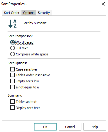 Sort options